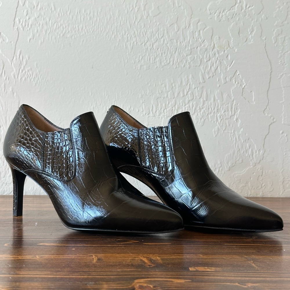 Inez Marisol 70 Black Croco Emboss Ankle Booties Size 7B EUC